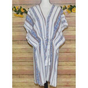 Easel Size M Kimono Top Coverup Open Front Cardigan Geo Print Boho Tassels